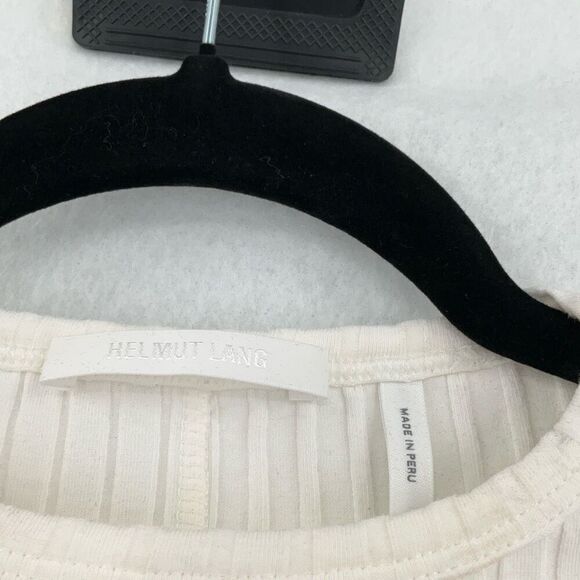 Helmut Lang Ivory Ribbed Uneven Hem Pima Cotton Blend Short Sleeve Knit Top XS - Picture 3 of 7